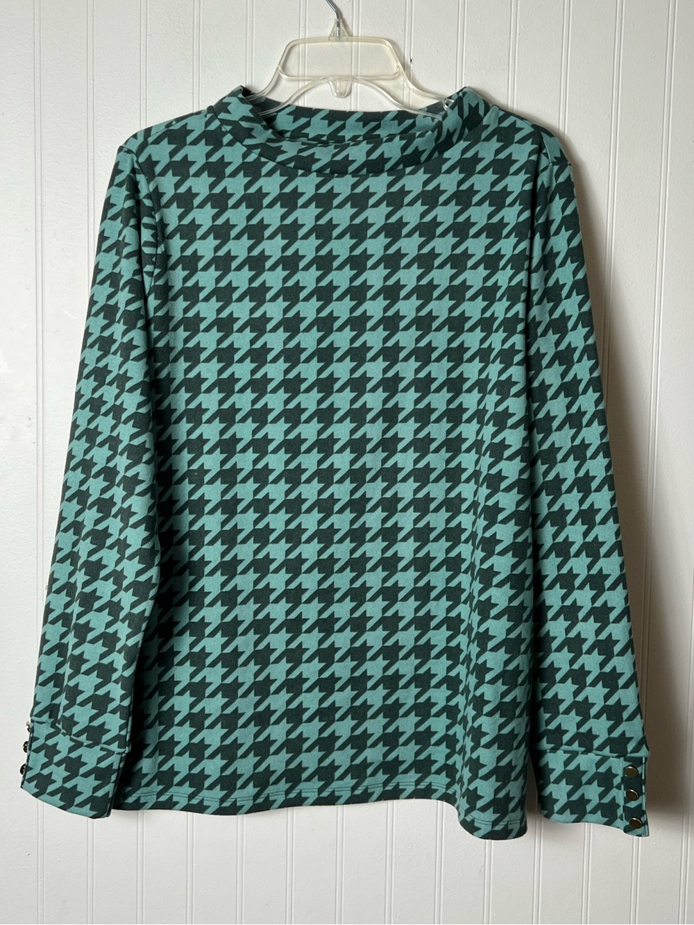 Susan Graver Weekend Womens Velour Pullover Top Houndstooth Casual Microfleece